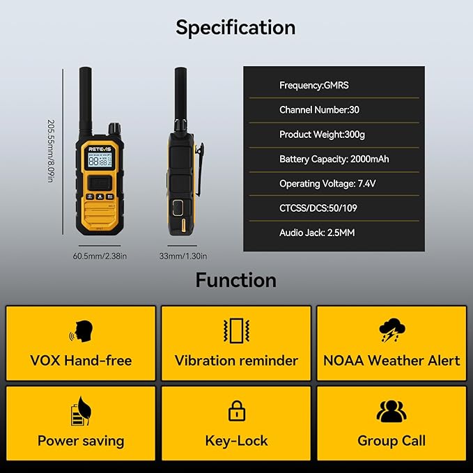 Retevis RB48 Plus Radios Walkie Talkies, IP67 Waterproof Two Way Radio Long Range, Heavy Duty 2 Way Radio, GMRS, Group Call, Vibration Alert, Emergency, for Construction Job Site(6 Pack)