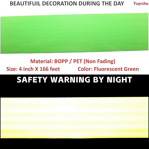 Fluorescent Green Reflective Tape 4 inch Wide, Outdoor Waterproof Safety Caution Warning Adhesive Strips Tape (166 feet)