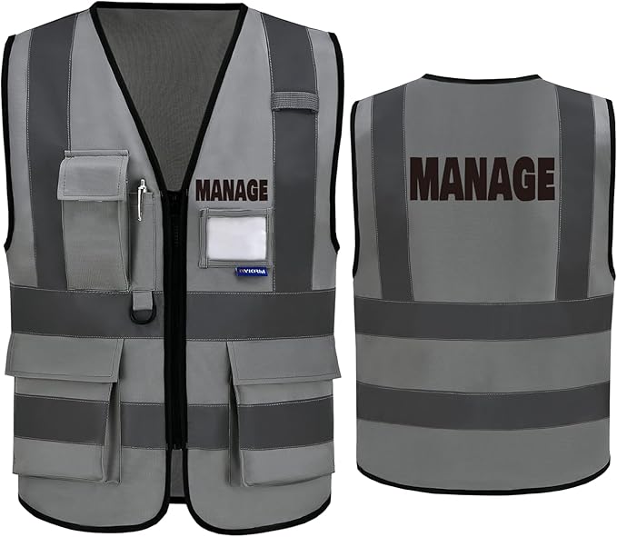 Reflective Security Safety Vests Heavy Duty with 7 Pockets and Front Zipper