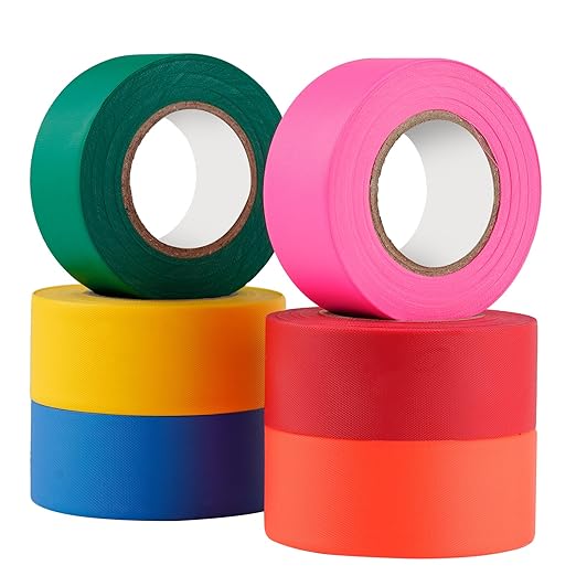 GEYYANG Flagging Tape,3.35 Mil Thick,6 Assorted Colors,1-3/16" x 98ft(Total 590ft) - Neon Marking Tape for Survey Boundaries, Trees and Hazardous Areas - Weatherproof and Fade-Resistant