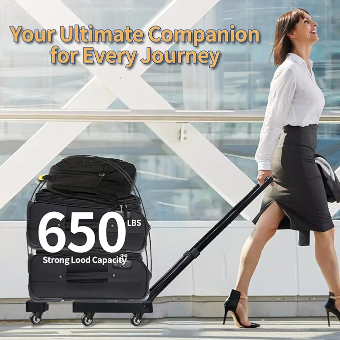 Folding Hand Truck,VDHU 650LB Heavy Duty Dolly Cart,Portable Utility Dolly 6 Wheels Luggage Cart with 2 Elastic Ropes,Extendable Platform Truck for Luggage, Travel, Moving Office Use, Black