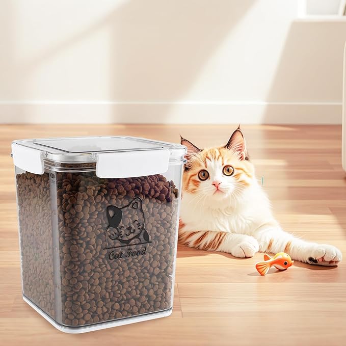 Airtight Cat Food Storage Container with 4 Locking Clips, 5.8lbs/4L Pet Food Container for Cats&Dogs,Cat Treat Container Secure Dry Kibble Bin, Leak-Proof Dog Food Storage