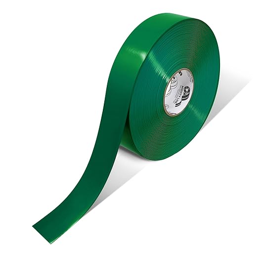 Mighty Line Solid Floor Marking Tape for Safety, Caution, Warning, Heavy-Duty, Peel and Stick Adhesive, Beveled Edge Design, Industrial Quality, 2 inch, 100' Roll, Green