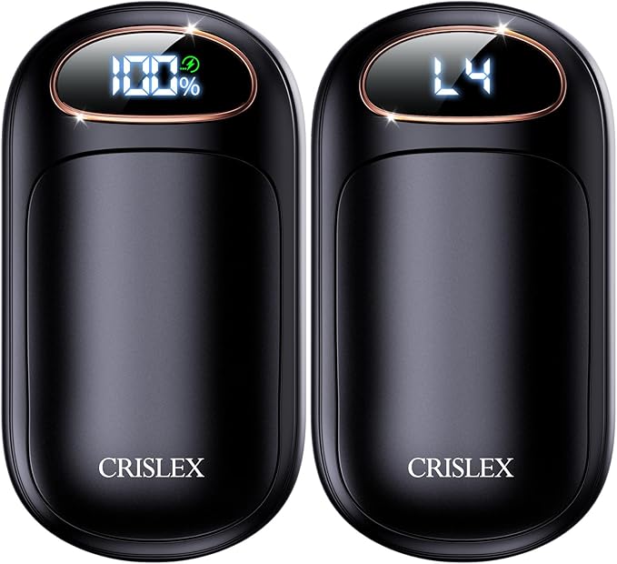 CRISLEX Electric Hand Warmers Rechargeable 2 Pack, 4 Levels Fast Heat, Reusable Hand Warmers with LED Display, Portable Magnetic Pocket Heater, Gifts for Christmas, Men, Women, Raynauds, Hunting, Golf