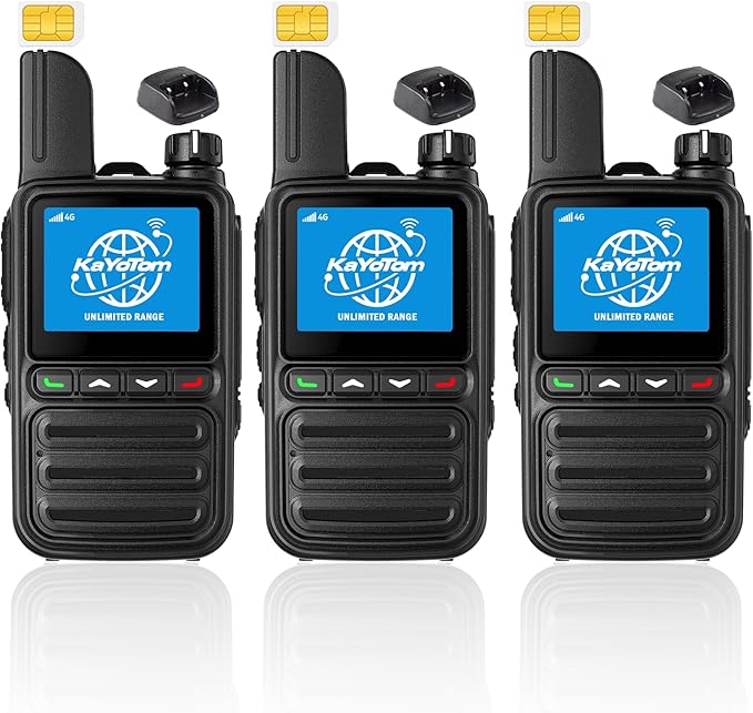 KAYOTOM Lifetime Free Global Walkie Talkies Unlimited Range PTT Push-to-Talk Over Cellular Nationwide 5000 Miles POC 4G Handheld Long Range Two Way Radio for Team (with Charge Dock, 3-Packs)