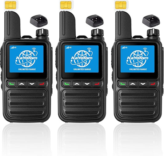 KAYOTOM Lifetime Free Global Walkie Talkies Unlimited Range PTT Push-to-Talk Over Cellular Nationwide 5000 Miles POC 4G Handheld Long Range Two Way Radio for Team (with Charge Dock, 3-Packs)