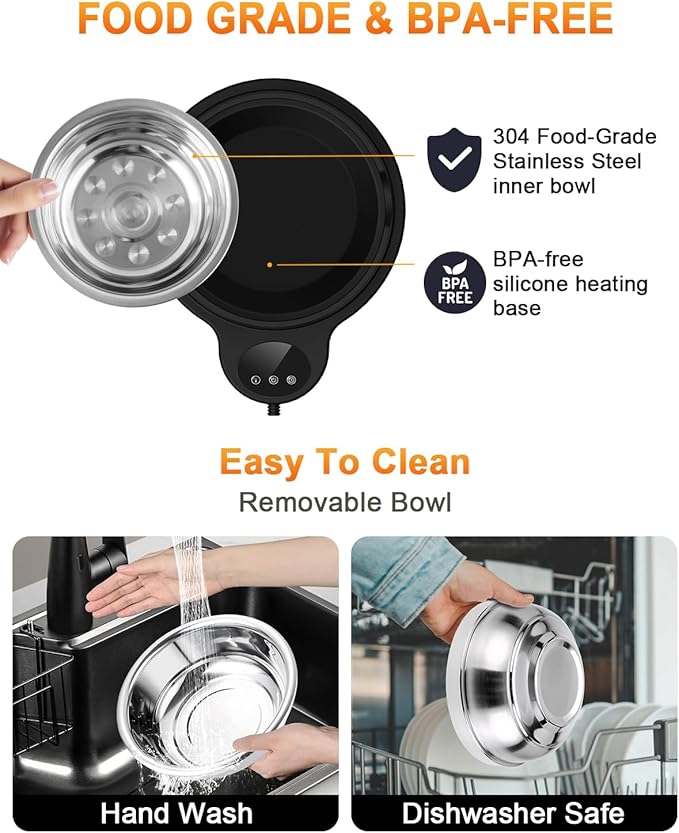 Heated Water Bowl for Dog & Cat, 3 Temperature Settings & 12H Timer, Outdoor Heated Pet Bowl with BPA-Free and 50oz Removable Stainless Steel Bowl, Anti-Chew Cord, for Chickens, Ducks, Birds