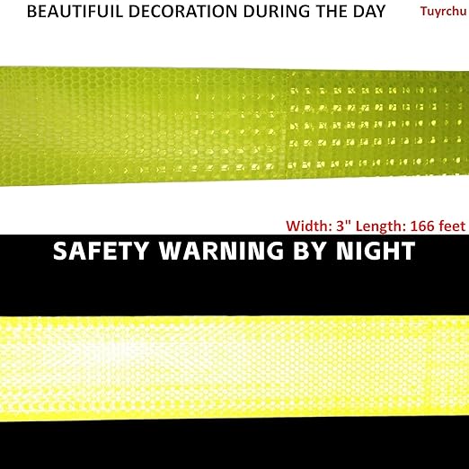 Fluorescent Yellow Reflective Tape Outdoor Waterproof 3 inch Wide, High Visibility Warning Safety Industrial Marking Tape (166 feet)