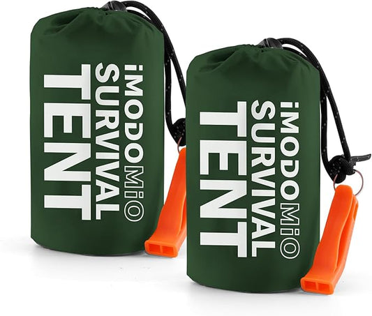 Emergency Survival Tent Life Shelter - 2 Person Mylar Emergency Shelter Tube Tent with Emergency Whistle & Paracord, All-Weather Essential Survival Gear for Camping, Hiking & Survival Kits