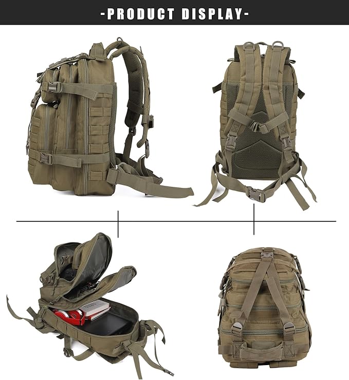 Small Tactical Backpack Military Daypack - 30L Backpack for Men Molle Assault Pack Bug Out Bag for Hiking Camping Travel Army Hunting Rucksack Trekking (Green)