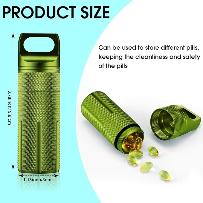 Patelai 4 Pcs Portable Keychain Pill Holder Pill Organizer Travel Waterproof Match Container Aluminum Airtight Keychain Container Travel Size Storage Supplements Holder for Outdoor Camping(Vintage)