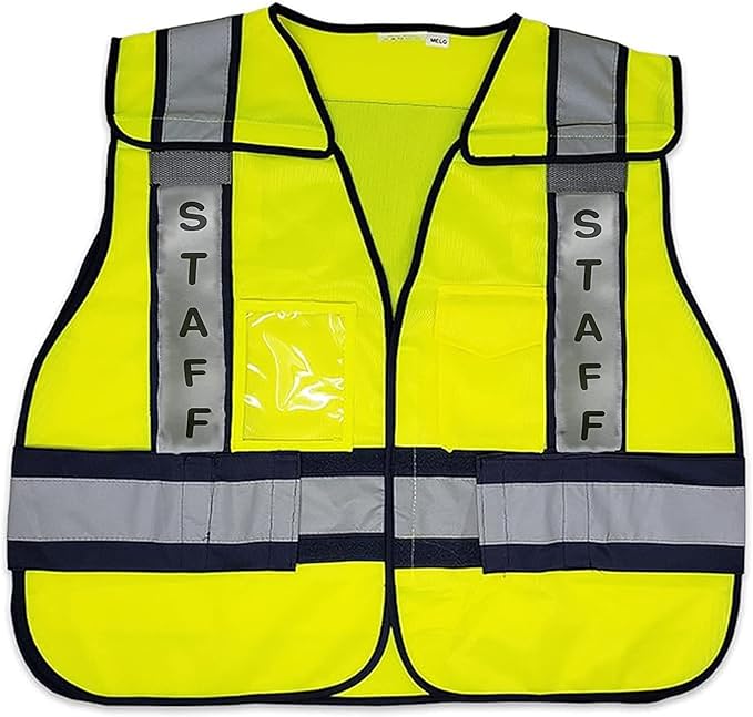 VIEWBRITE Reflective (Class 2) Staff Vest Lime Green - 5 Point Breakaway High Visibility Yellow Staff Safety Vest