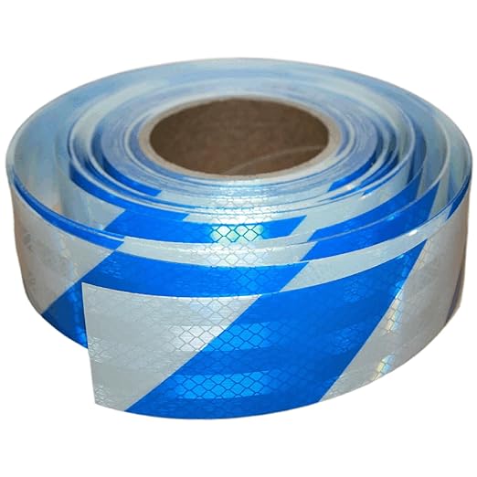 Reflective Tape Blue White 2 inch Wide, Outdoor Waterproof High Visibility Hazard Warning Industrial Marking Tape (168 feet)