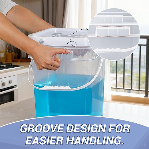 ASEVAT Square 3.5 Gallon Bucket with Lid, Clear Food Grade Storage Containers with Lids, Pail Container with Handle, Bucket for Cleaning Heavy-Duty Extra Durable BPA Free