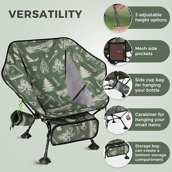 ATEPA UFO3.0 Backpacking Camping Chair, Ultralight Extra Wide Comfortable Folding Chairs Heavy Duty Portable Hexagon Ergonomic Height Adjustable Seat with Anti-Sinking Feet for Hiking, Forestcamp