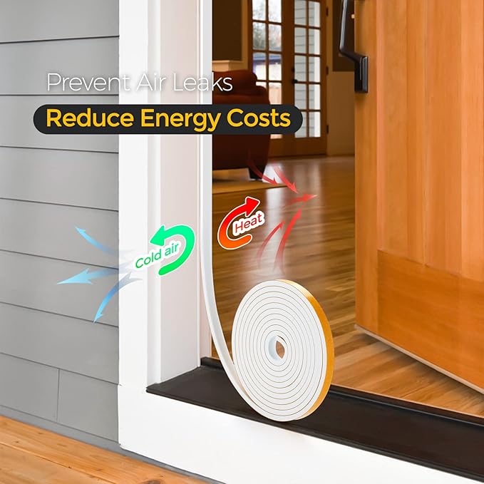 10 Feet Weather Stripping Door Seal, 4" Wide X 1/16" Thick Door Seal Strip High Density Foam Tape Adhesive Strip for Door Soundproofing,Window Insulation (4" x 1/16" x 10FT,White)