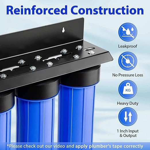 iSpring Whole House Water Filter System, Highly Reduces Sediment, Taste, Odor, and up to 99% Chlorine, 3-Stage w/ 20-Inch Sediment and Carbon Block Filters, Model: WGB32B, 1" Inlet/Outlet