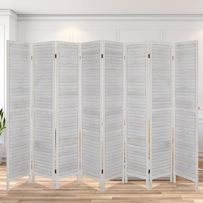 ECOMEX 8 Panel Wood Room Divider 5.6ft.Tall Folding Privacy Screen Panels, Room Divider Wall, Divider for Room Separation, Partition Room dividers and Effectively Block Sight(White)