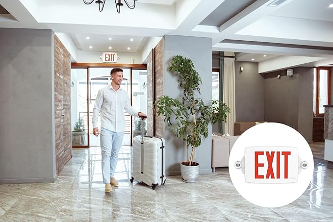 Lithonia Lighting Quantum LED Exit Sign Emergency Light Combo, Exit Sign and Emergency Lights for Business, 2-Head Fixture, Red/Green Selectable Letters, White (LHQM S W RG MVOLT M6)
