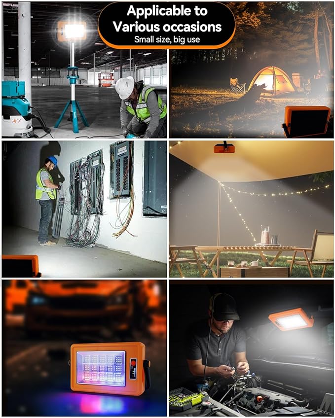Multifunction 150W Solar Rechargeable Work Light 135 LED Portable Flood Light with Stand 4 Modes LED Waterproof Job Site for Car Repair Fishing Camping Mechanic 1 Pack