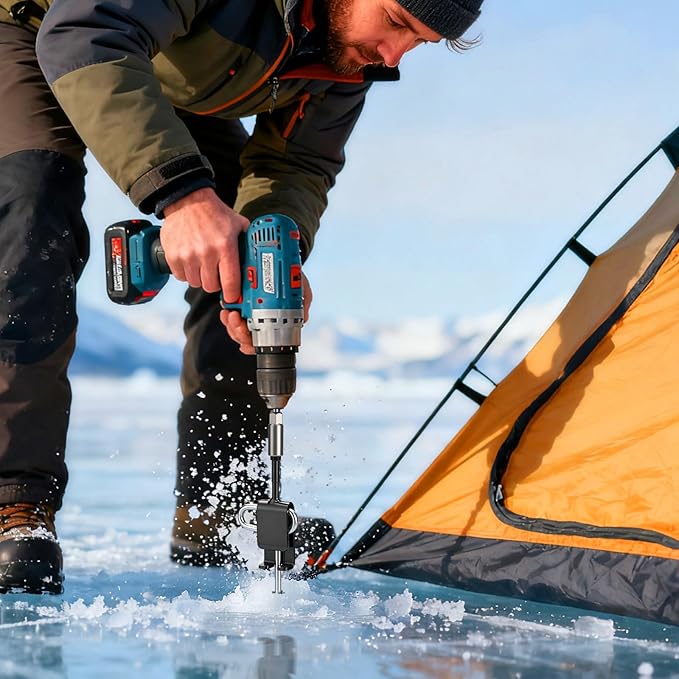 TOBWOLF Ice Anchor Tool Kit, Premium Ice Fishing Anchor Tool with Socket Adapter, Ice Fishing Tent Stakes, Drill Adapter, Rope Tensioners, Ideal for Ice Fishing Enthusiasts to Set Up Shelter Tent