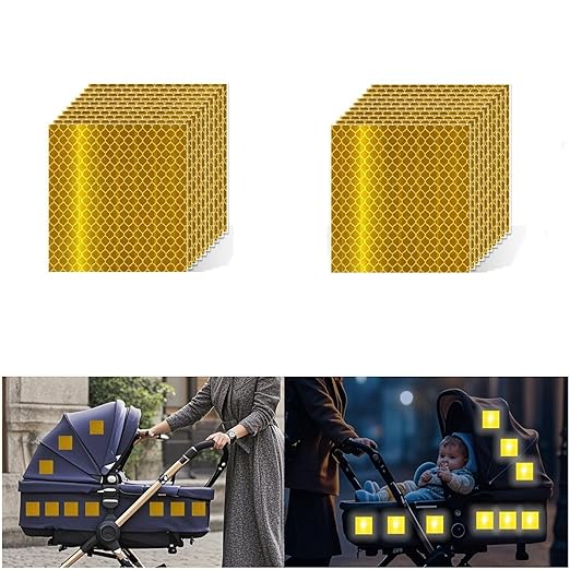 Non Fading Yellow Reflective Stickers 2 inch X 2 inch, Outdoor Waterproof High Visibility Warning Safety Adhesive Reflector Tape (20 Pcs)