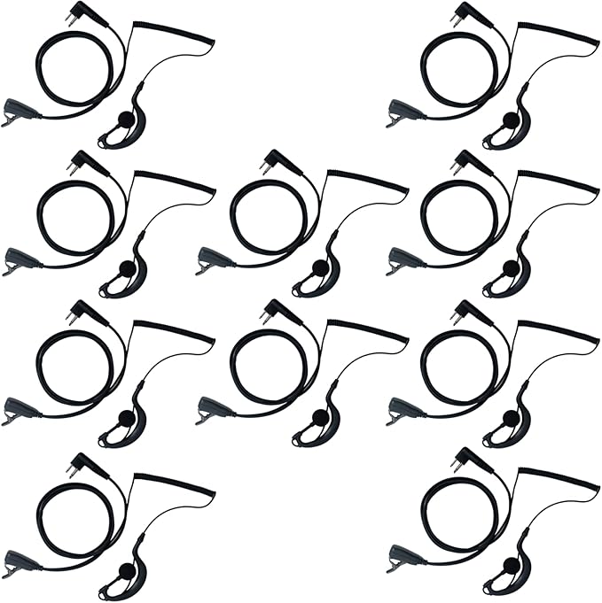 Walkie Talkie Earpiece Headset Compatible with Motorola Radio cls1410 cls1110 bpr40 cp200 cp200d cp185 cp100 rdm2070d with PU G Shape Spring Wire Ear-Hook and PTT mic, 10 Packs