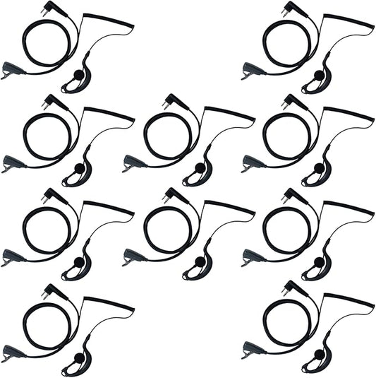 Walkie Talkie Earpiece Headset Compatible with Motorola Radio cls1410 cls1110 bpr40 cp200 cp200d cp185 cp100 rdm2070d with PU G Shape Spring Wire Ear-Hook and PTT mic, 10 Packs