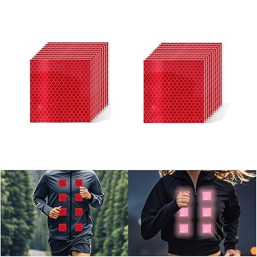 Non Fading Red Reflective Stickers 2 inch X 2 inch, Outdoor Waterproof High Visibility Warning Safety Adhesive Reflector Tape (20 Pcs)