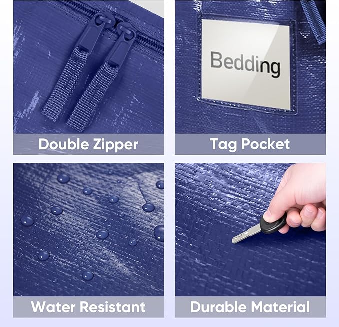 TICONN 8 Pack Extra Large Moving Bags with Zippers & Carrying Handles, Heavy-Duty Storage Tote Moving Boxes for Space Saving (8 Pack, Navy)