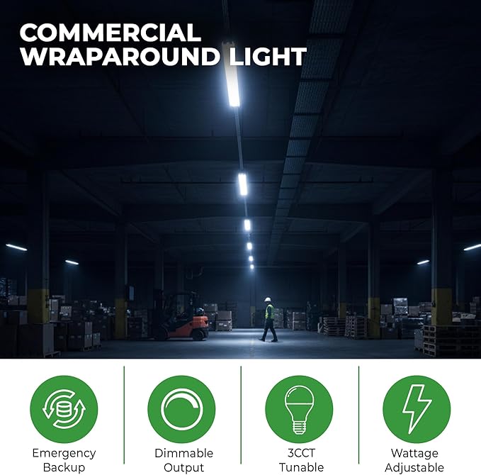 E2 LIGHTING LED Emergency 90mins Wraparound Light, 3500K/4000K/5000K Adjustable 40W 5200lm for Garage Workshop Office 120-277V, ETL