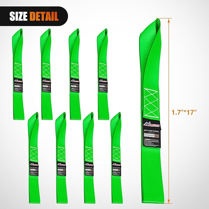 Nilight Soft Loop 1.7”×17" Motorcycle Tie Down Straps Heavy Duty 12000Lbs Max Break Strength for Securing ATV UTV Kayak Moving Cargo (8PK-Green)