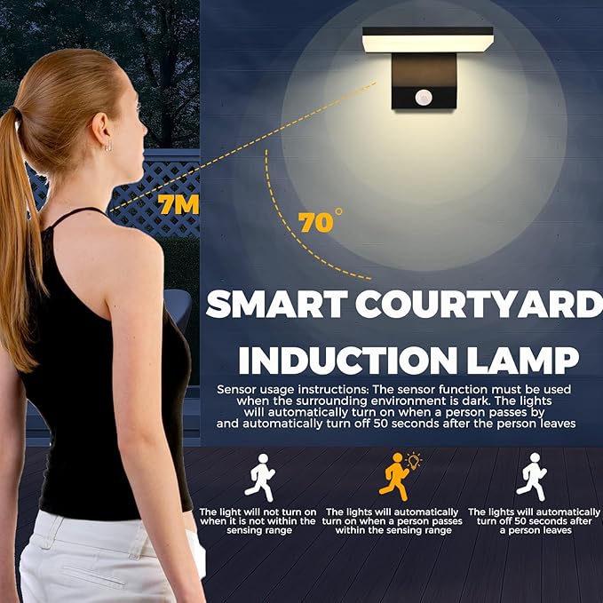 LED Motion Sensor Outdoor Wall IP65 18W, Black Folding LED Wall Lamp, 3000K Waterproof Courtyard Wall for House Porch Garage