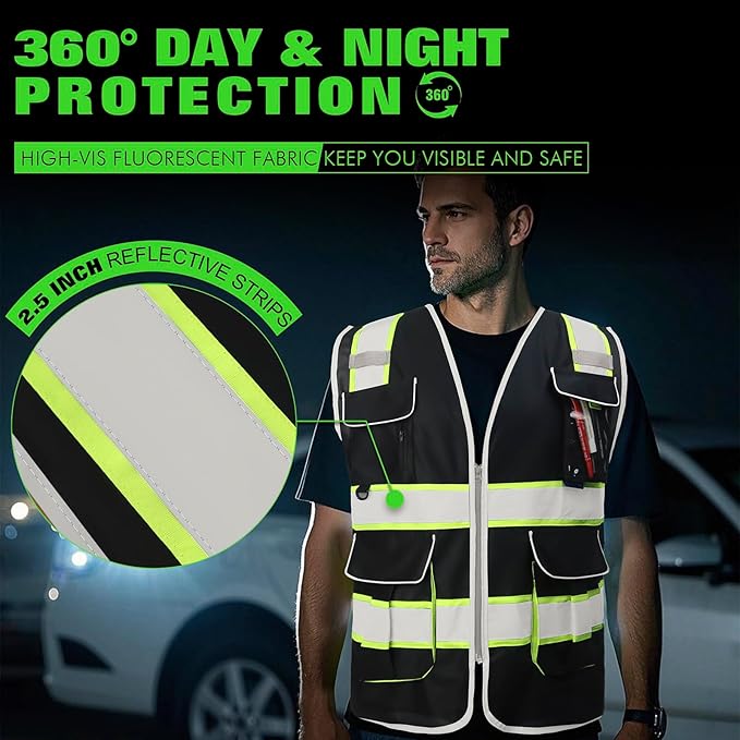 BeautyWill 10 Pack Custom Logo Safety Vest ANSI Class 2 High Visibility Reflective Vest Personalized Construction Vest Bulk