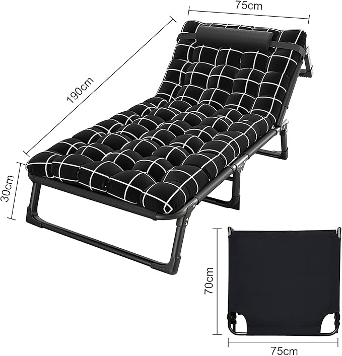 Camping Cot with Mattress, Portable Folding Cot for Sleeping Reclining Folding Chaise Outdoor Lounge Chair Sleeping Cots for Adults with Adjustable 4-Position Supports 440 LBS for Office Home Outdoor