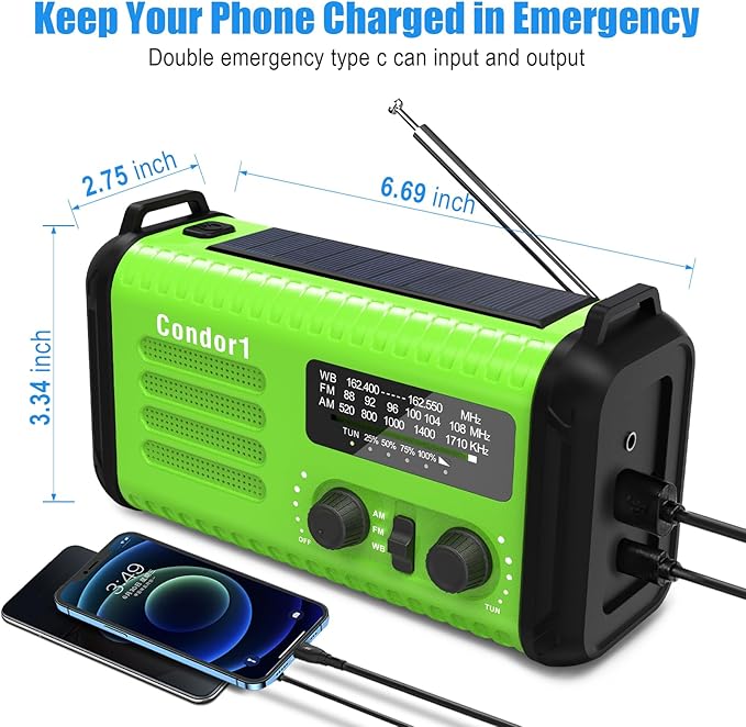 20000mah Emergency Radio, Solar Hand Crank Portable AM FM NOAA Radios, Rechargeable Battery, SOS Alarm, Flashlight, Reading Lamp for Home Outdoor Emergency