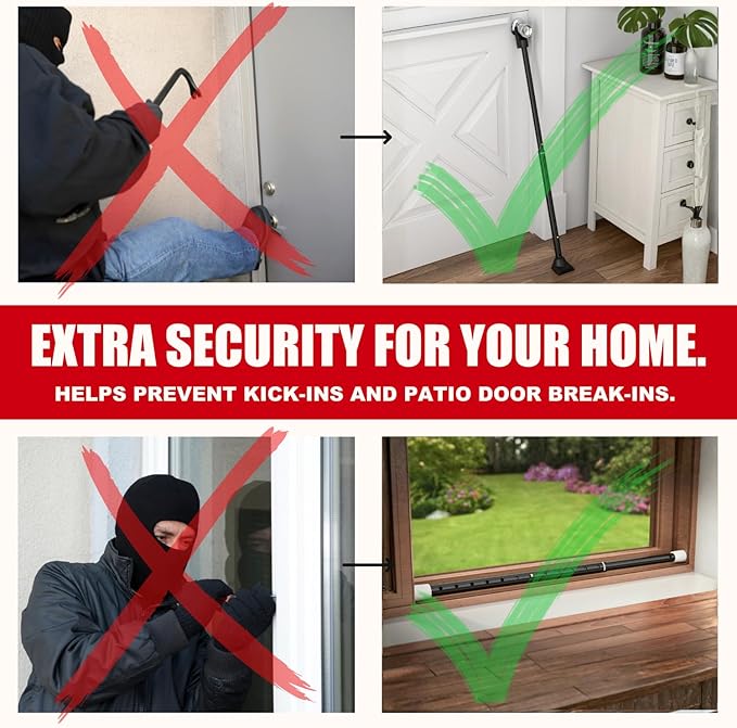 SECURITYMAN 2-in-1 Door Security Bar & Sliding Patio Door Security Bar (2 Pack) via Interchangeable Caps - Heavy Duty Iron Construction Door Stoppers Lock for Home, Apartment, Travel Hotel - Black