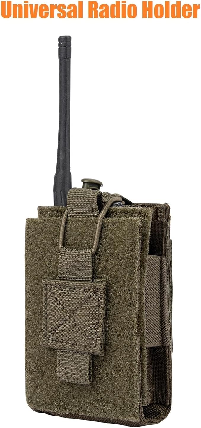 Adjustable Radio Pouch MOLLE Radio Holder for Tactical Duty Belt Two Ways Radio Holster Walkie Talkies Case Rifle Mag Carrier 5.56mm 7.62mm Magazine Nylon Carry Bag for Police Security Rescue