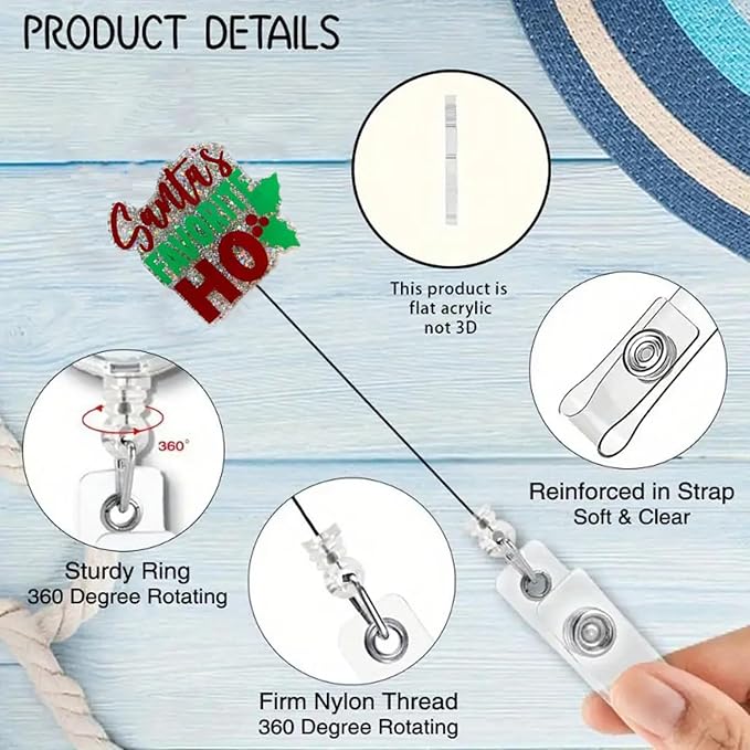 Christmas Holly Badge Reel Retractable Nurse Nursing Name Tag Decor Xmas Badge Holder for Medical Worker Cute Winter Gifts Holiday Badge Reels with Alligator Clip & 24” Durable Nylon Cord