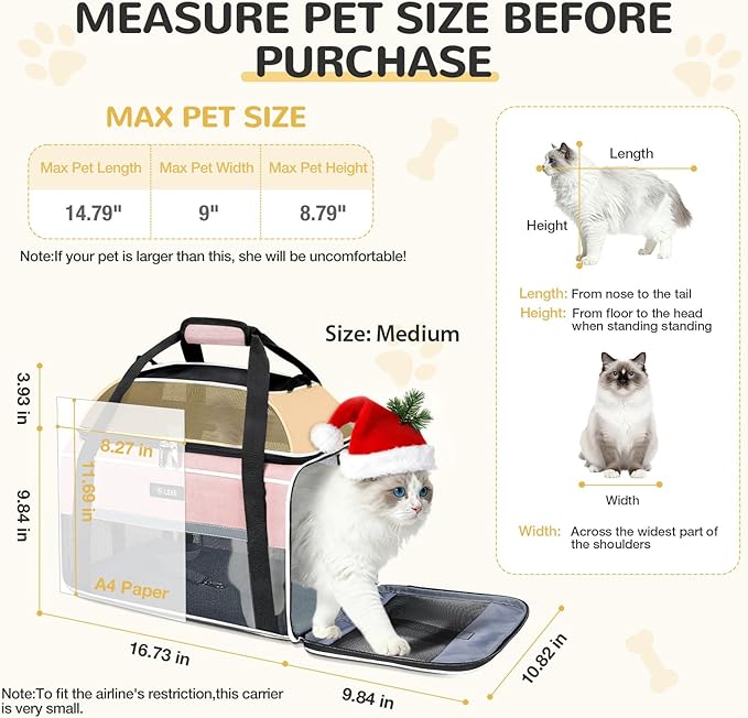 Lekereise Top-Expandable Pet Carrier 17x11x9.5 Inch Alaska Hawaiian Airline Approved Soft Sided Underseat to 12lbs Travel Carriers for Small Cats and Dogs with Locking Safety Zippers Anti-Scratch Mesh