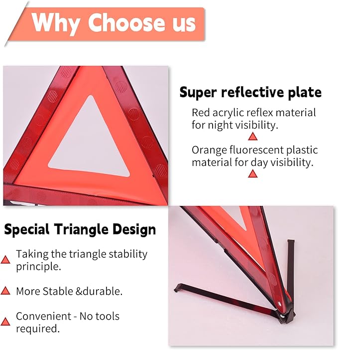 DEDC Car Safety Triangle Warning Kit, Set of 3 Roadside Emergency Kit with Reflective Warning Triangle,Visibility Roadside Vest, LED Road Flares Emergency Lights