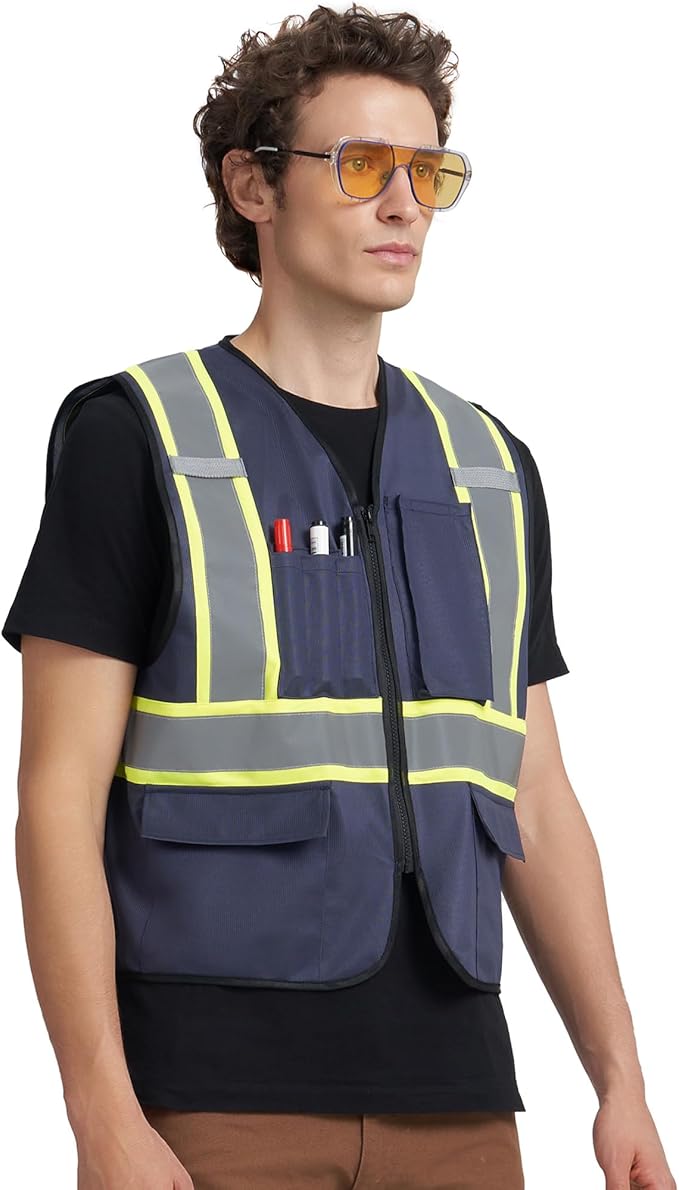 A-KSAFETY High Visibility Safety Vest for Men Women with Pockets and Zipper