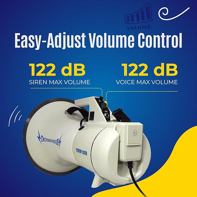 ThunderPower THUN1200 Heavy-Duty Extra-Loud Megaphone Speaker – 45 W Bullhorn Megaphone with Siren, 2,000‑Yard Range, Bell & Talk Modes - Loud Speaker Megaphones for Military and Crowd Control