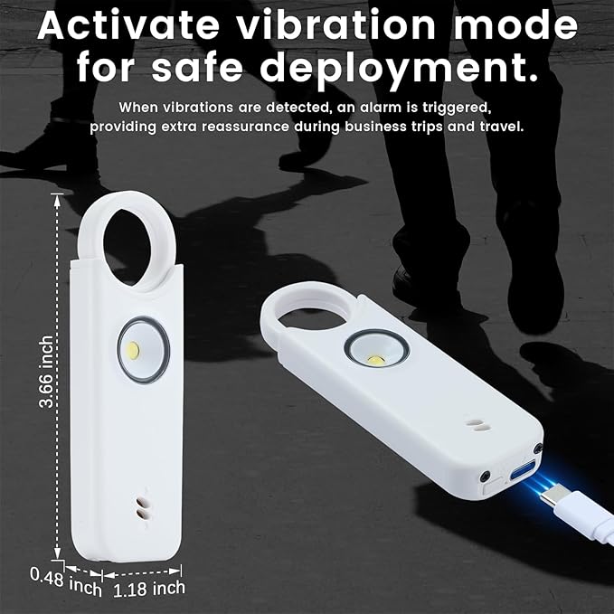 Personal Safety Alarm - 135dB Ultra Loud Siren with LED Strobe Light, USB-C Rechargeable, Compact Keychain Alarm for Women/Men, Emergency Flashlight & Vibration Alert(White)