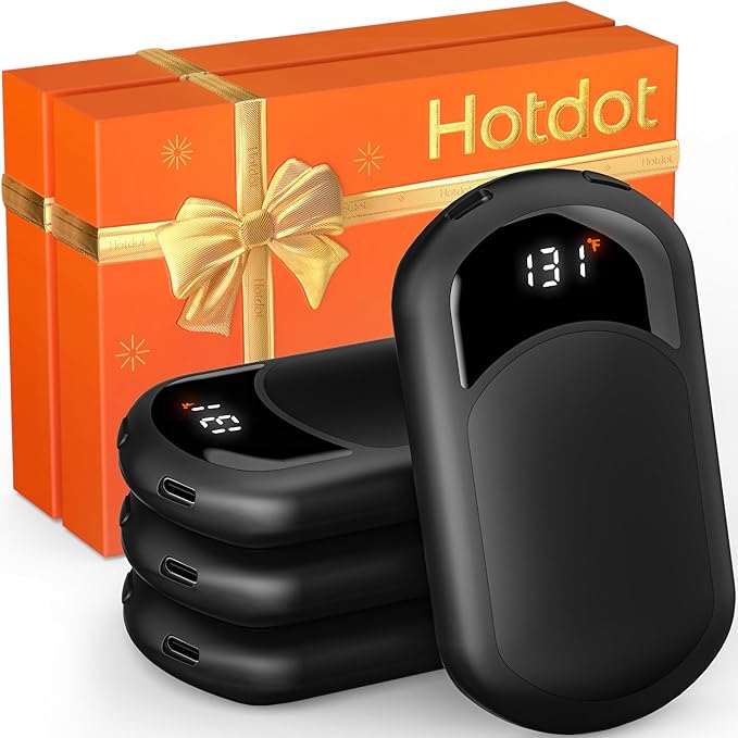 Hotdot Hand Warmers Rechargeable, Heat Levels (104–131°F), Real-Time Temp & Battery Display, Electric Hand Warmers, Fast Heating, Fits in Gloves/Pocket, Gifts for Women & Men