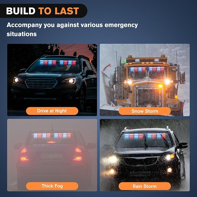Nilight 32LED Red Blue Emergency Dash Strobe Lights with Controller Suction Cups Warning Hazard Interior Front/Rear Windshield Deck Split Light Bar for Trucks Construction Vehicles