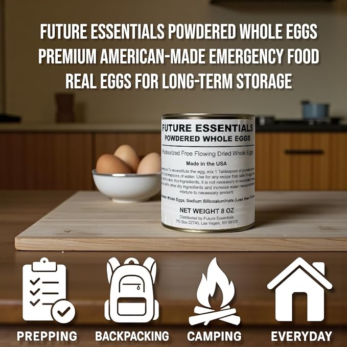 Powdered Whole Eggs for Cooking & Baking | Long-Lasting Pantry Staple for Camping, Hiking & Emergency Use | Easy-Prep Dehydrated Eggs | #2.5 Can (8 oz) | Approx. 18 Servings