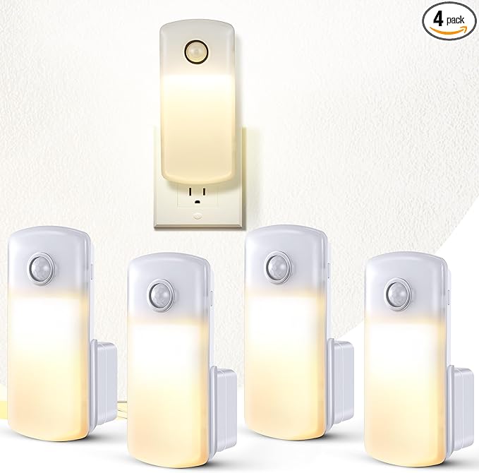 Enhon 4 Pack Emergency Power Failure Night Lights, Motion Sensor Night Light, Automatic Dusk to Dawn, Emergency Lights for Home, Bedrooms, Hallways, Black Outs, Rechargeable