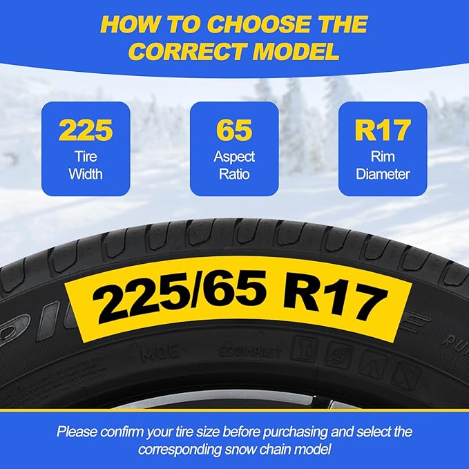 Auto Tightening Snow Chains for Cars, SUVs & Pickup Trucks – 1-Min Quick-Fit Auto Installation, Reusable Universal Emergency Traction Tire Chains – Set of 2（ALN170）