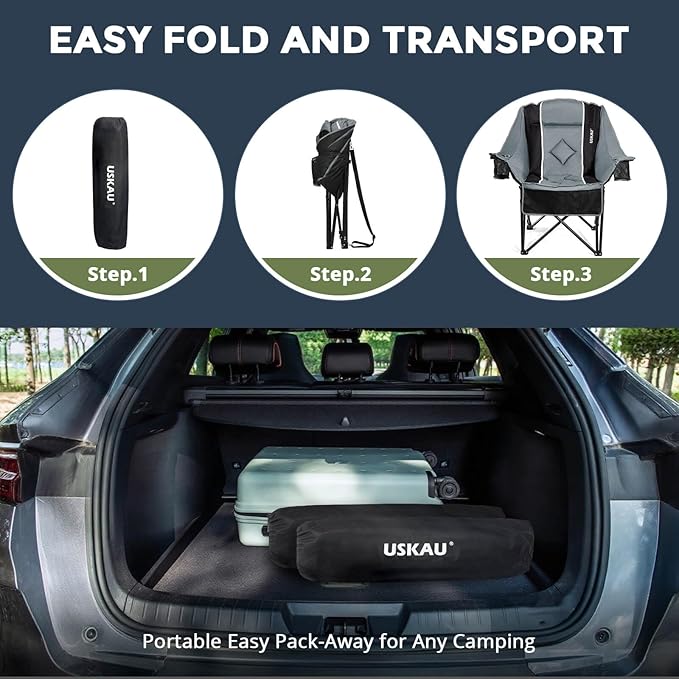 Oversized Folding Camping Chair for Adults Heavy Duty Padded Outdoor Chairs Big and Tall XL Picnic Chair with Cup Holders 400lb Capacity, Comfy for Lawn Sports and Outside Use